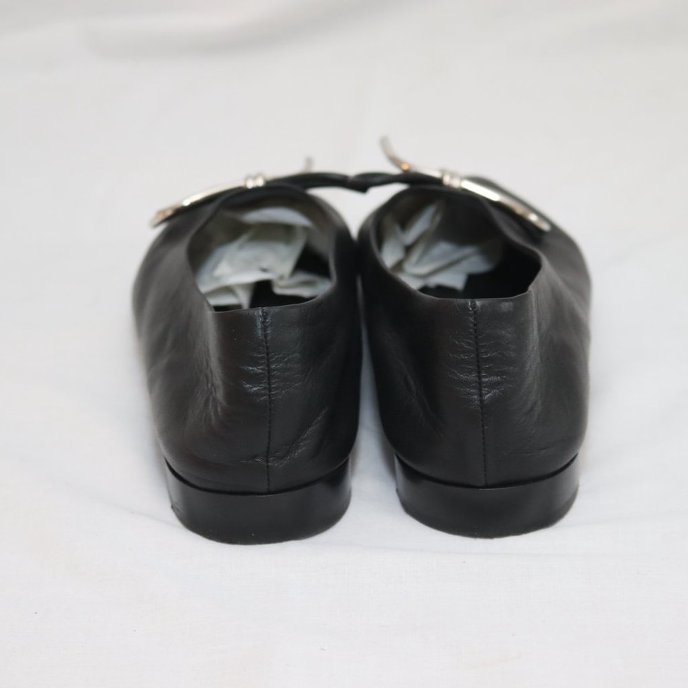 Balenciaga Black Leather Flats with Silver Metal Bow size 41 1/2 made in Italy - Picture 7 of 14